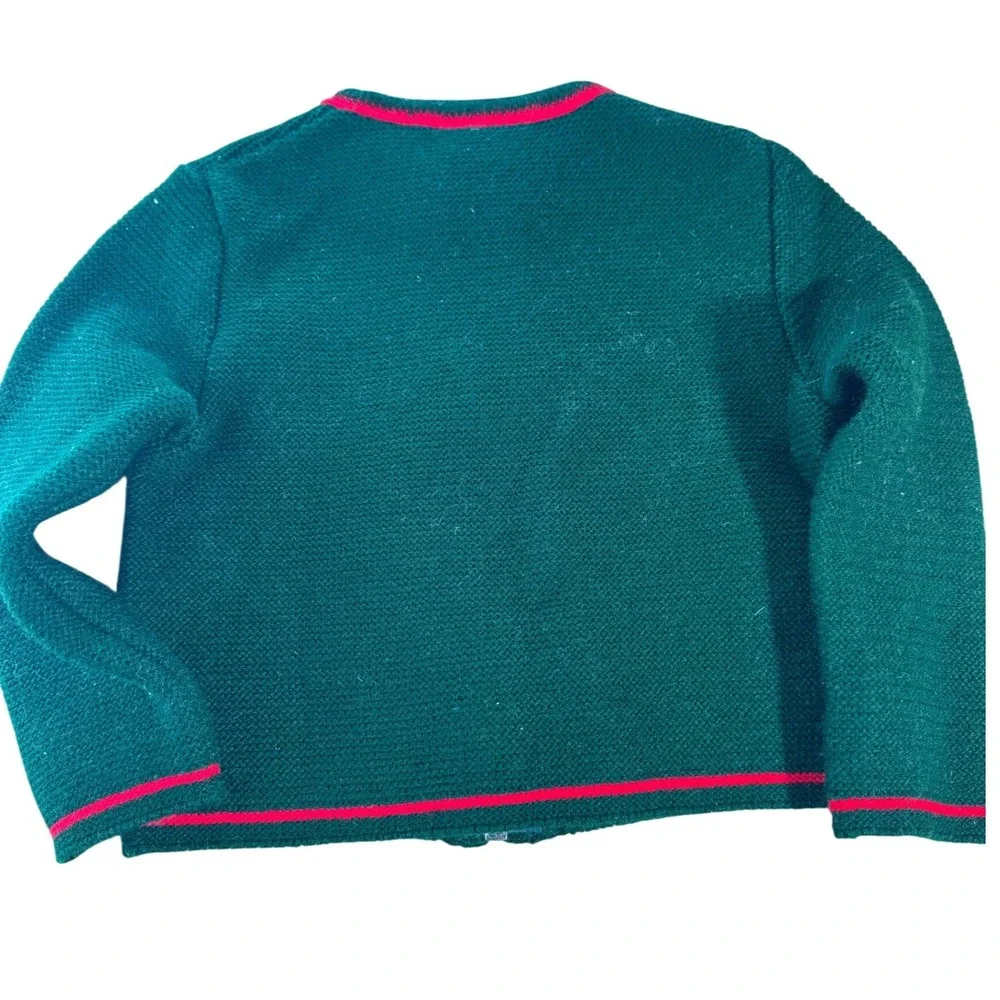 Vintage Silber Distel Trachten‎ Zip Up Sweater Kids Green Red Trim Alpine Folk